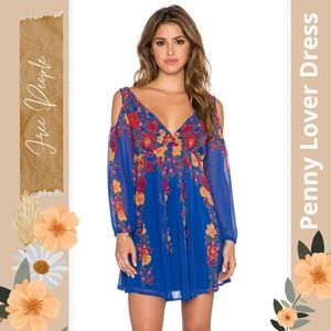 NWT Free People Penny Lover Mini Dress- Cobalt Combo